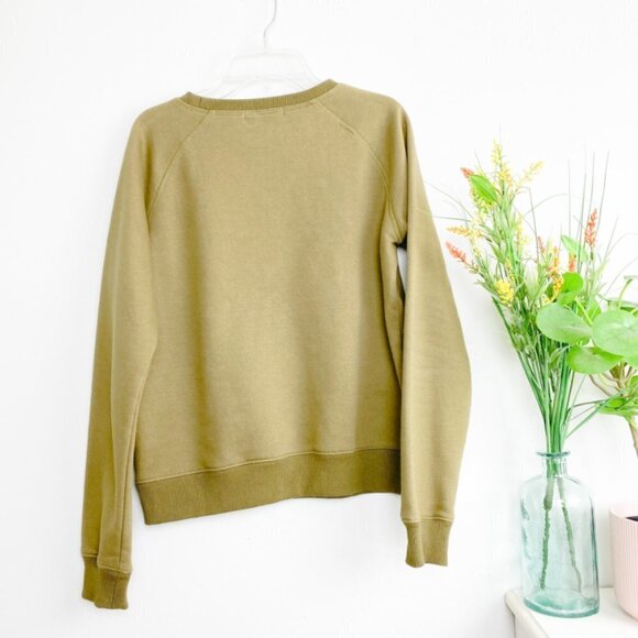 🦋 REBECCA MINKOFF Lover Pullover Graphic Sweatshirt Medium Casual Olive Green - Picture 4 of 4